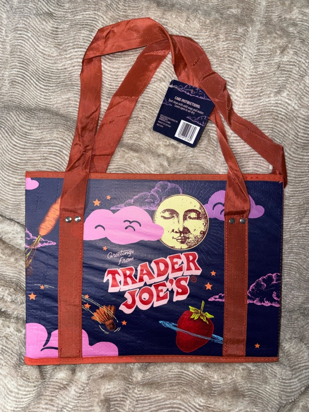 Trader Joe's Moon & Strawberry Tote Bag - Navy & Rust
